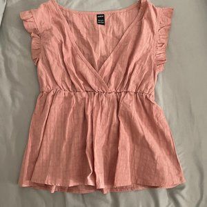 RUFFLE TRIM SURPLIC FRONT PEPLUM BLOUSE